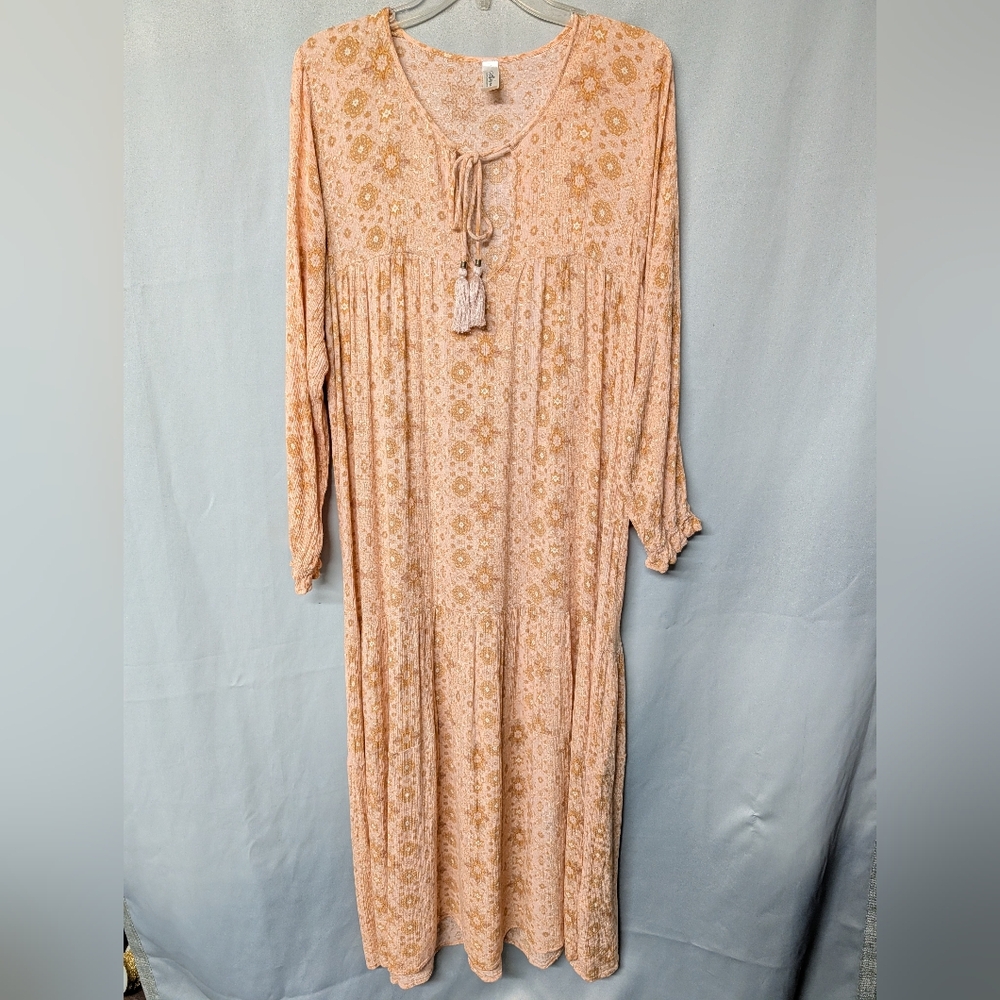 Mahina Peach Floral Long Sleeve Maxi Dress